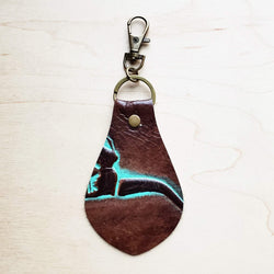 *Embossed Leather Key Chain - Turquoise Steer Head 700f