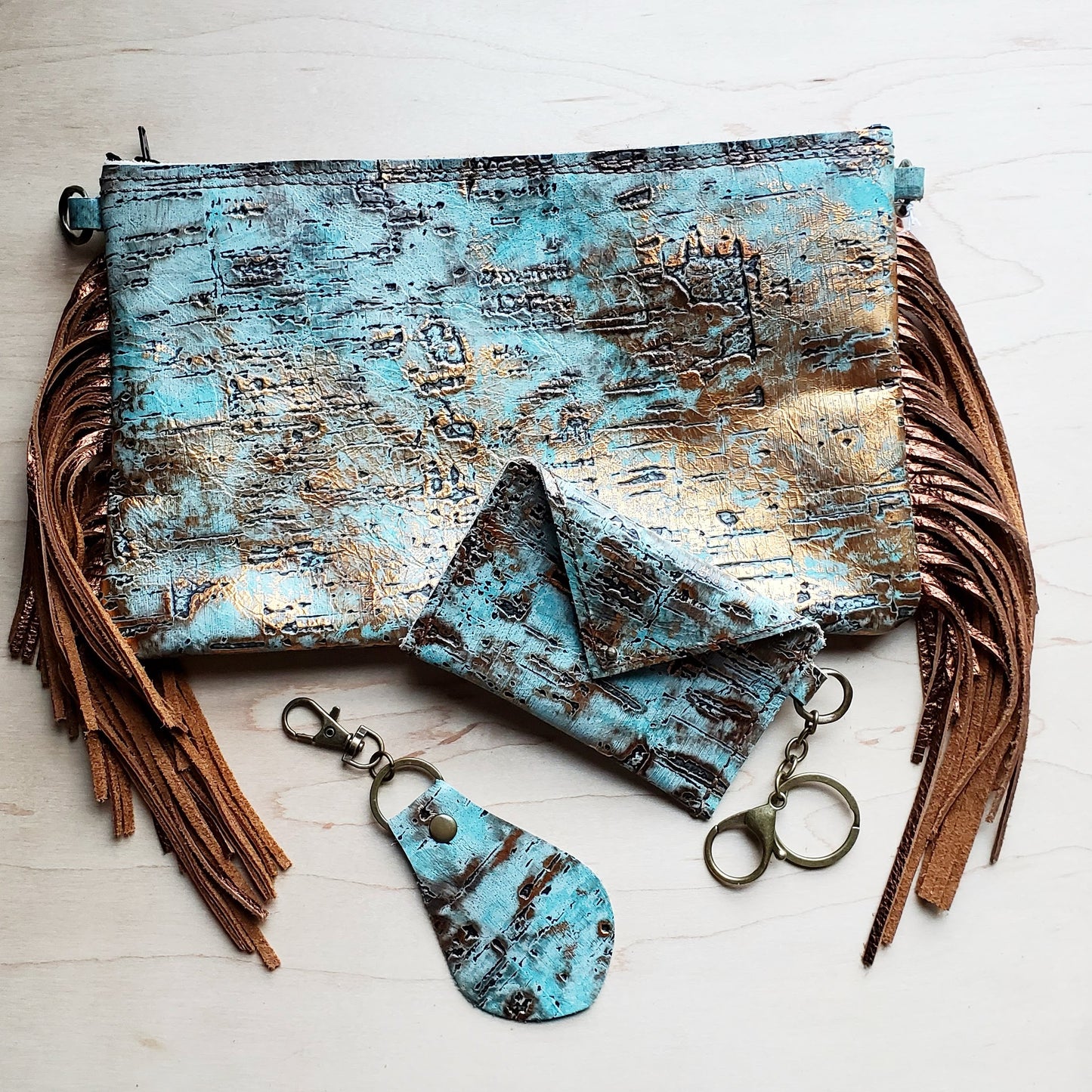 Turquoise Metallic Leather Clutch Handbag 501c