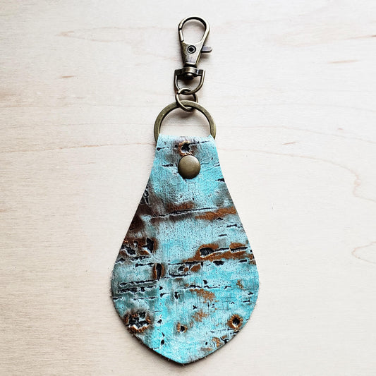 Leather Keychain-Turquoise Metallic