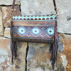 Blue Navajo Leather Embossed Clutch Handbag 502h