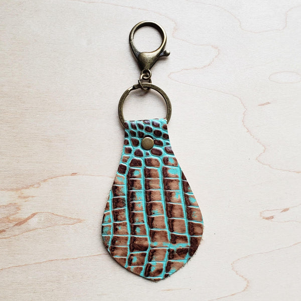 **Embossed Leather Key Chain - Turquoise Gator 700L