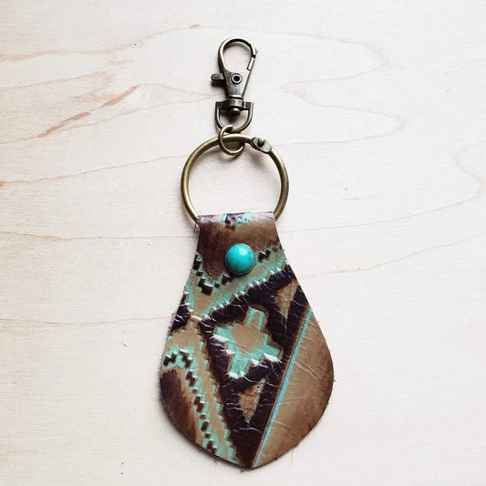Embossed Leather Key Chain - Turquoise Navajo 700b