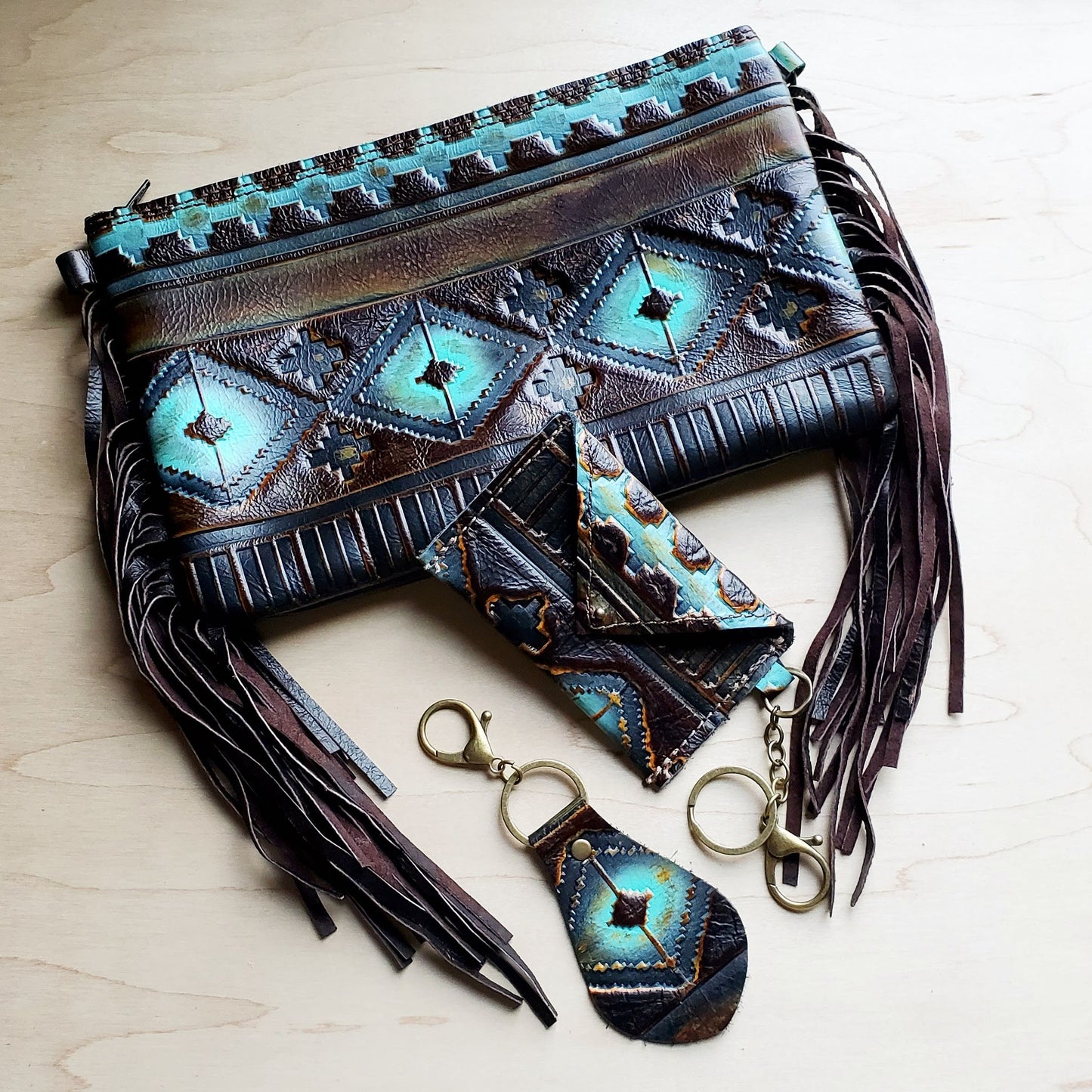 Blue Navajo Leather Embossed Clutch Handbag 502h