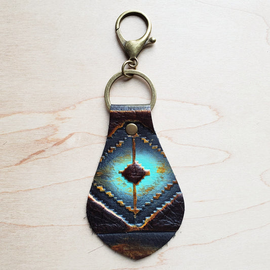 Leather Keychain-Blue Navajo