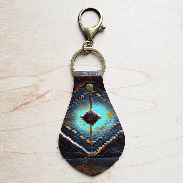Embossed Leather Key Chain - Blue Navajo 700a