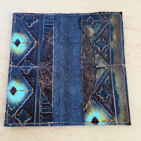 Embossed Leather Wallet-Blue Navajo 300a