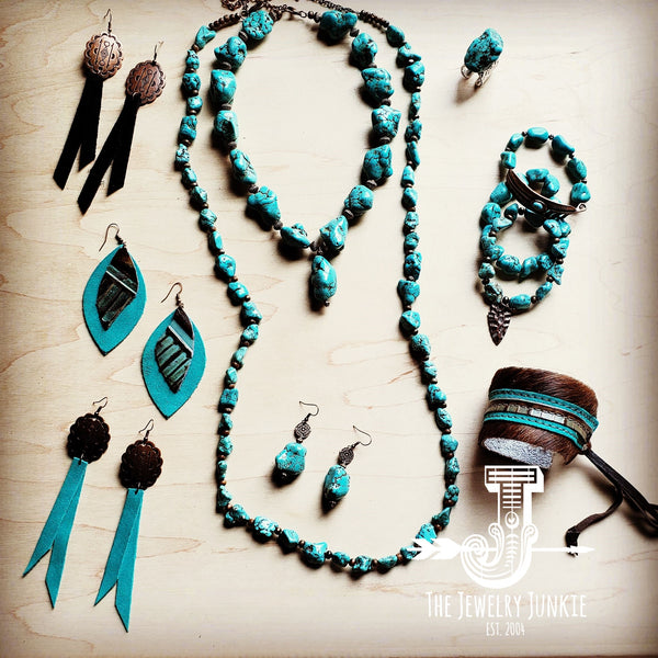 *Turquoise Chunk Earring w/ Copper Connector 200o