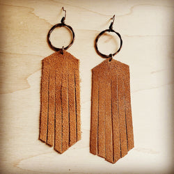 Suede Leather Fringe Earrings Tan 238C