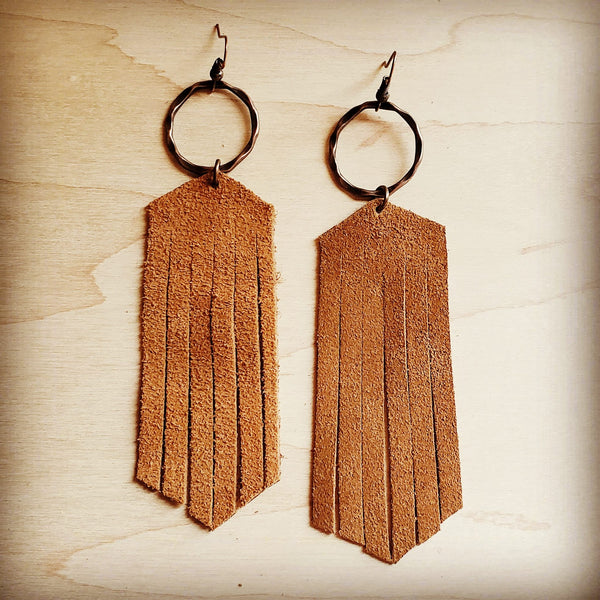 Suede Leather Fringe Earrings Tan 238C