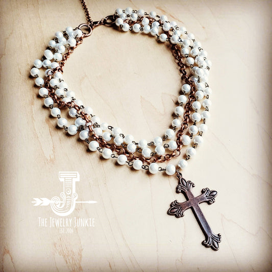 Pearl and Copper Choker with Copper Cross