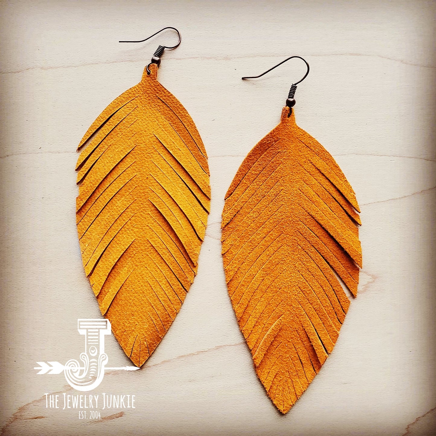 *Light Tan Suede Feather Earrings (201f)