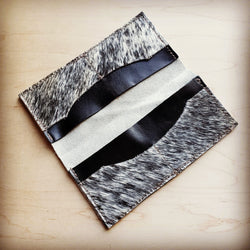 Hair-on-Hide Leather Wallet-Gray and White 300q