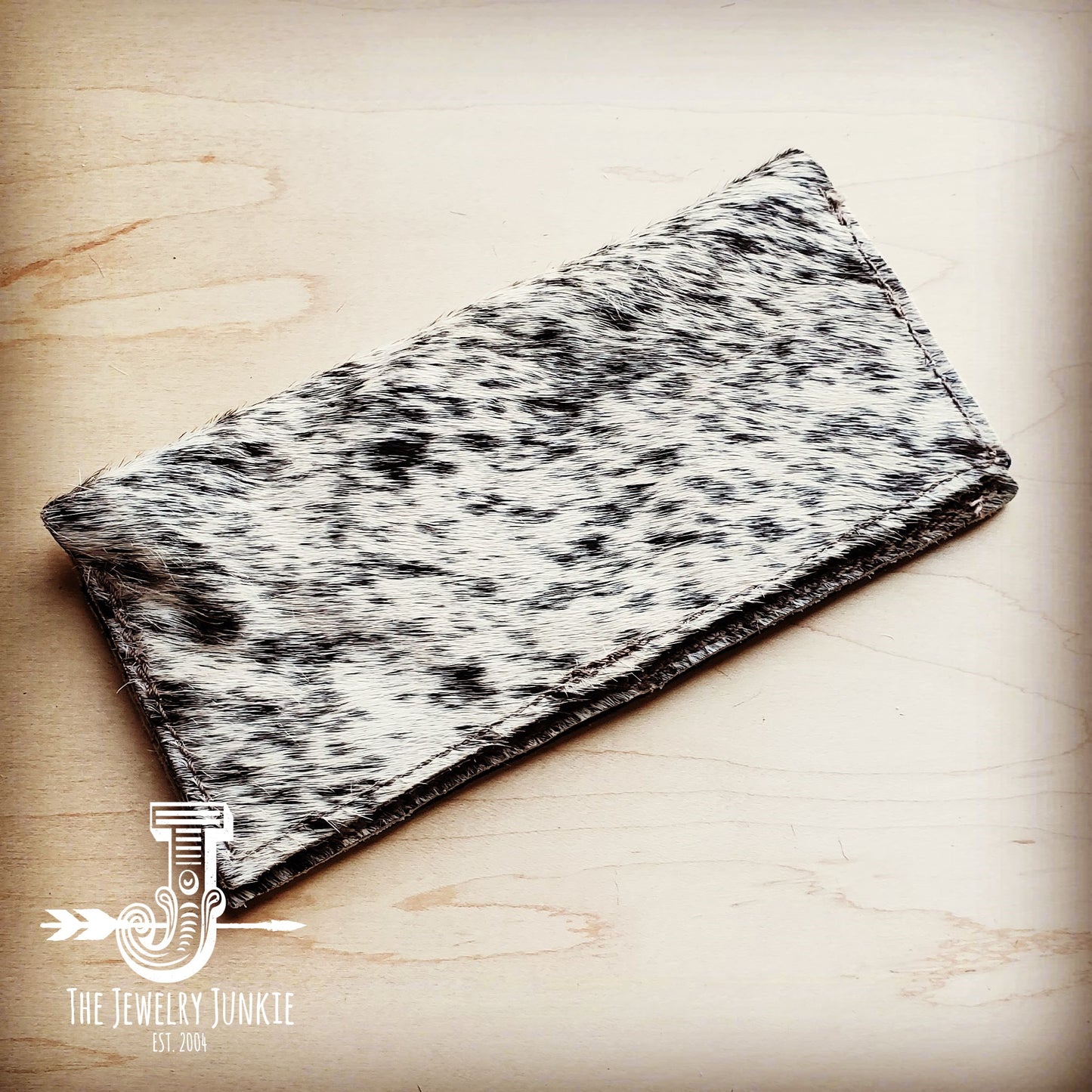 Hair-on-Hide Leather Wallet-Gray and White 300q