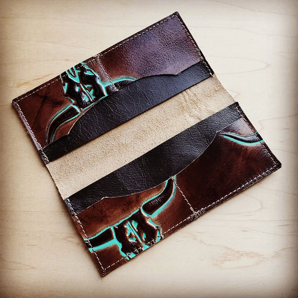 *Embossed Leather Wallet-Turquoise Steer 300i