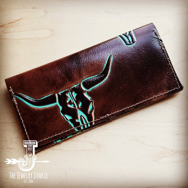 *Embossed Leather Wallet-Turquoise Steer 300i
