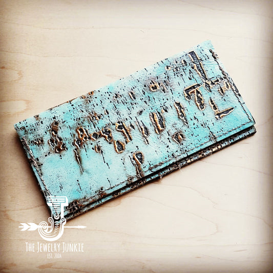 Embossed Leather Wallet-Turquoise Metallic 300g