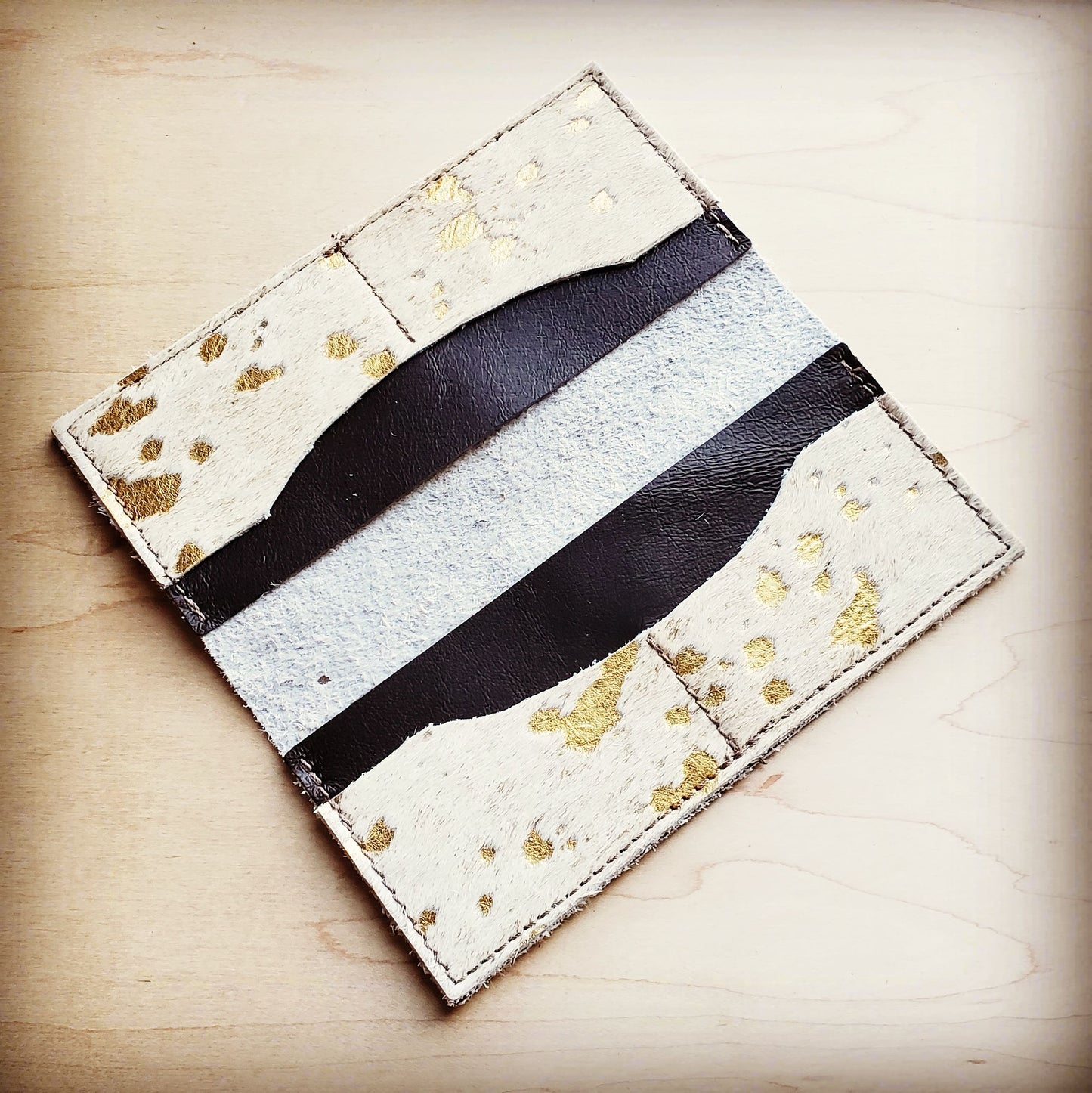 Hair-on-Hide Leather Wallet-Gold Metallic 300u