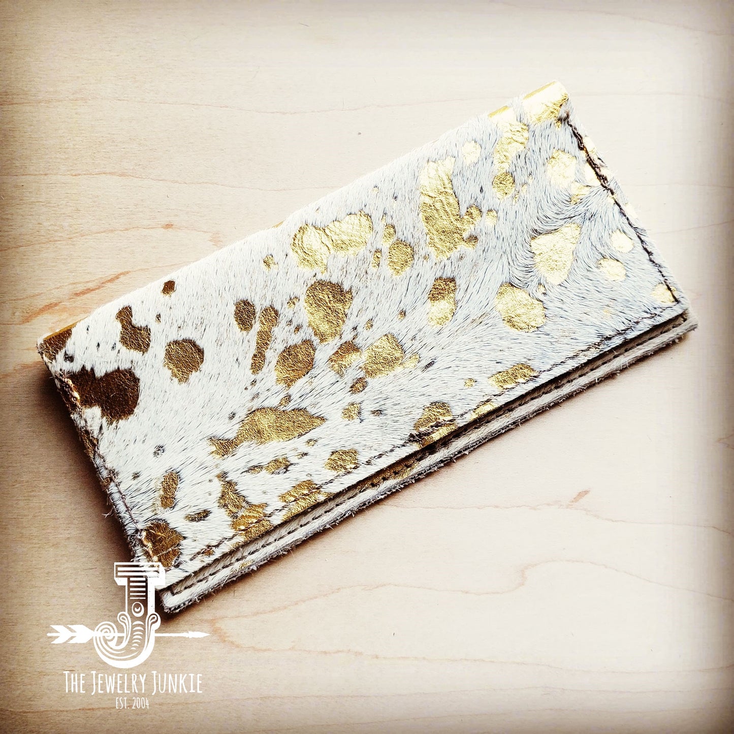 Hair-on-Hide Leather Wallet-Gold Metallic 300u