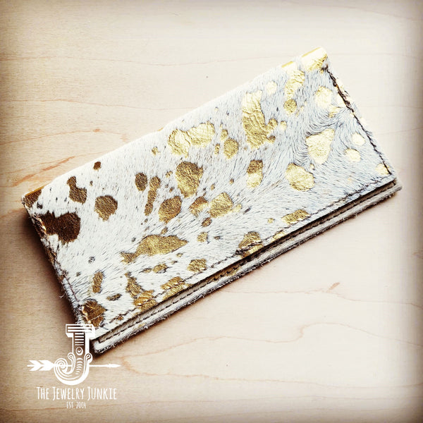 Hair-on-Hide Leather Wallet-Gold Metallic 300u