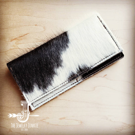 Hair-on-Hide Leather Wallet- Spotted with White 300w