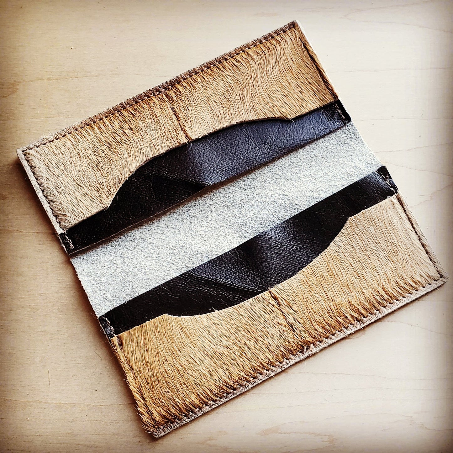 Hair-on-Hide Leather Wallet-Light Tan Brindle 300p