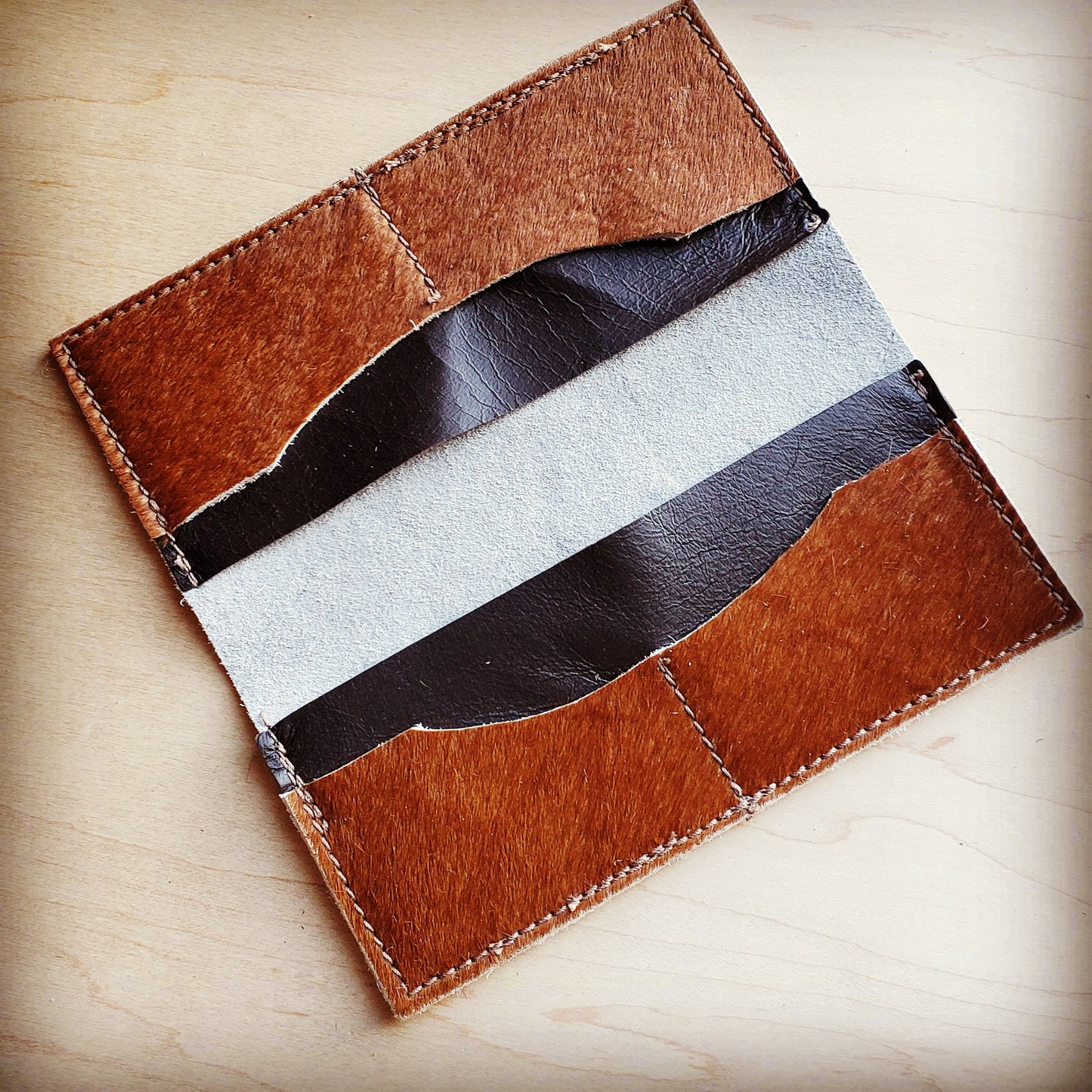Hair-on-Hide Leather Wallet-Tan Brindle 300o
