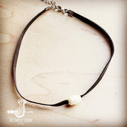 Floating Pearl Choker on Brown Leather