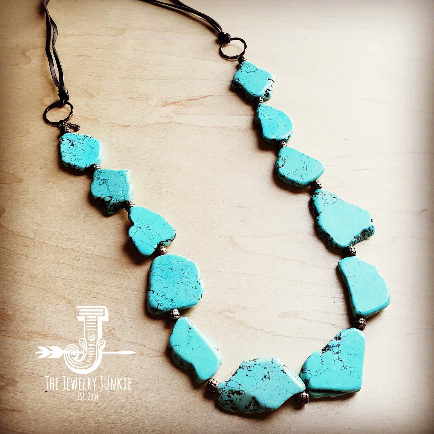 Blue Turquoise Slab Necklace with Leather Ties 235X