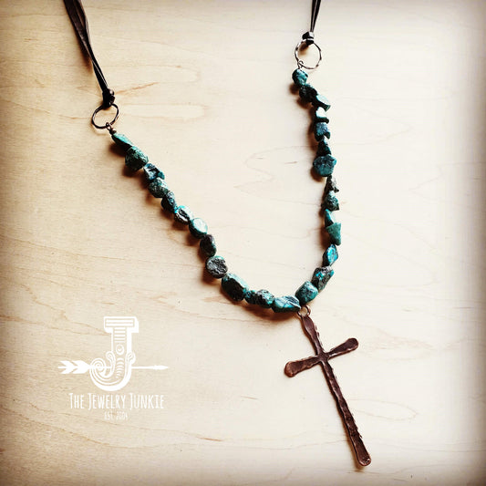 african turquoise necklace with large copper cross pendant 242u