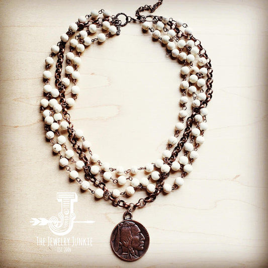 White Turquoise and Copper Choker Necklace w/ Indian Head Coin