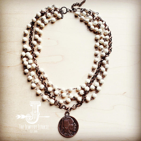 White Turquoise and Copper Choker Necklace w/ Indian Head Coin