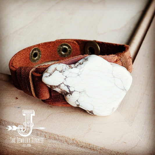 White Turquoise Chunk on Narrow Leather Cuff 005Y