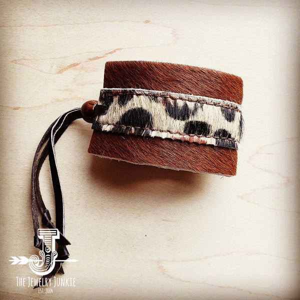 Leather Cuff w/ Adjustable Leather Tie-Leopard Hair on Hide (009o)