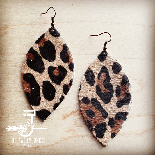 Leather Oval Earrings in Leopard Print Hair on Hide 216z