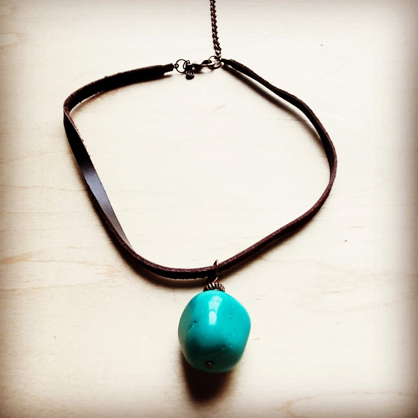 Leather Choker with African Turquoise Accent 242z