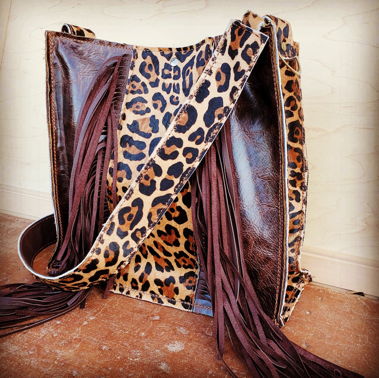 Hair on Hide Box Handbag w/ Leopard Accents  504h
