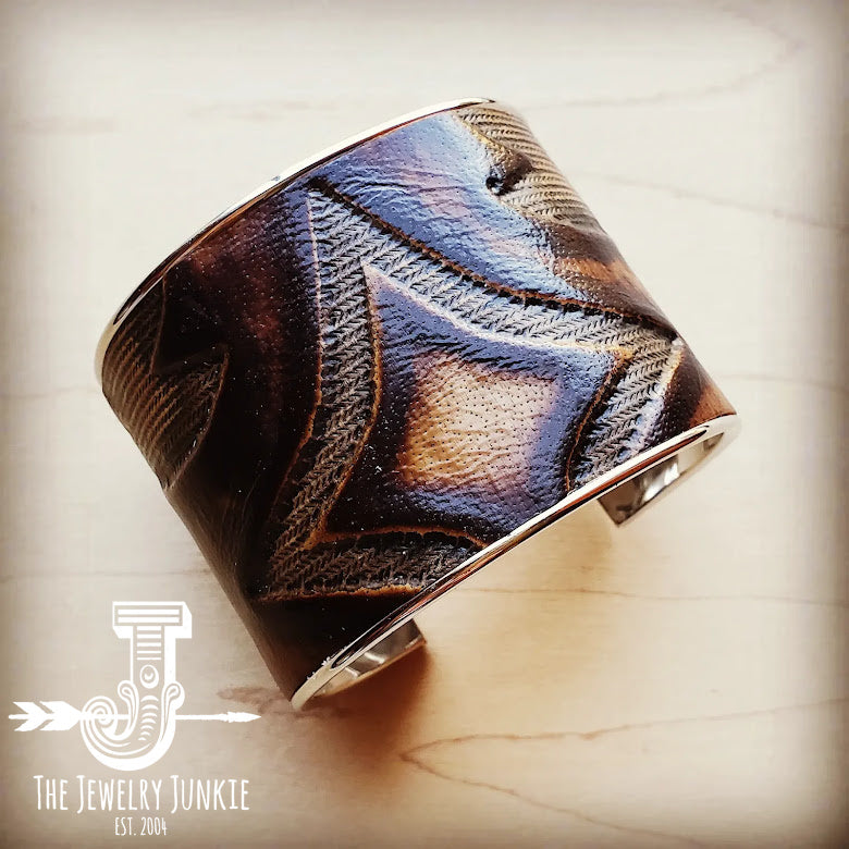 *Wide Cuff Bangle Bracelet in Brown Laredo Leather 003e