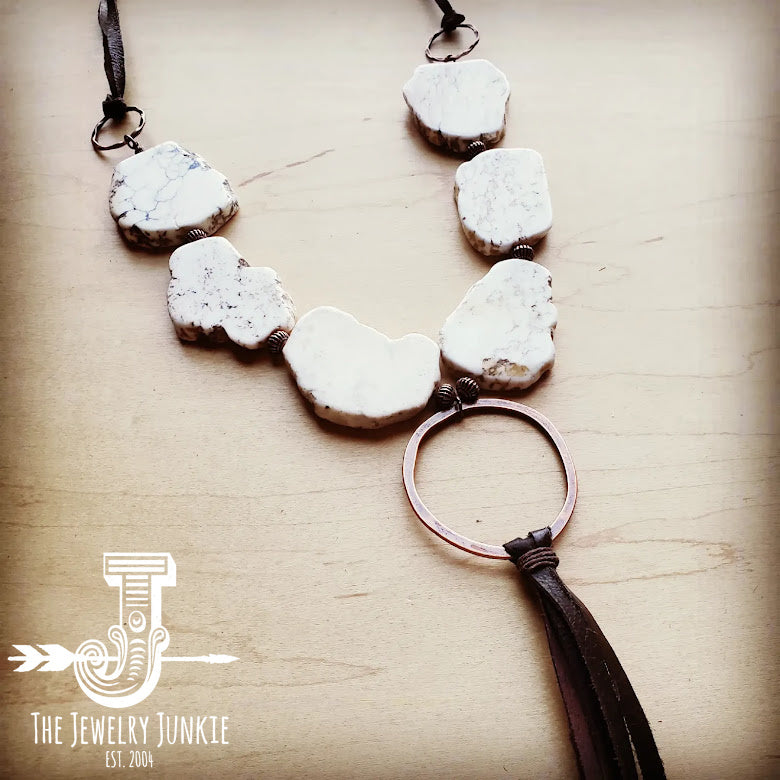 White Turquoise Chunky Necklace with Long Tassel