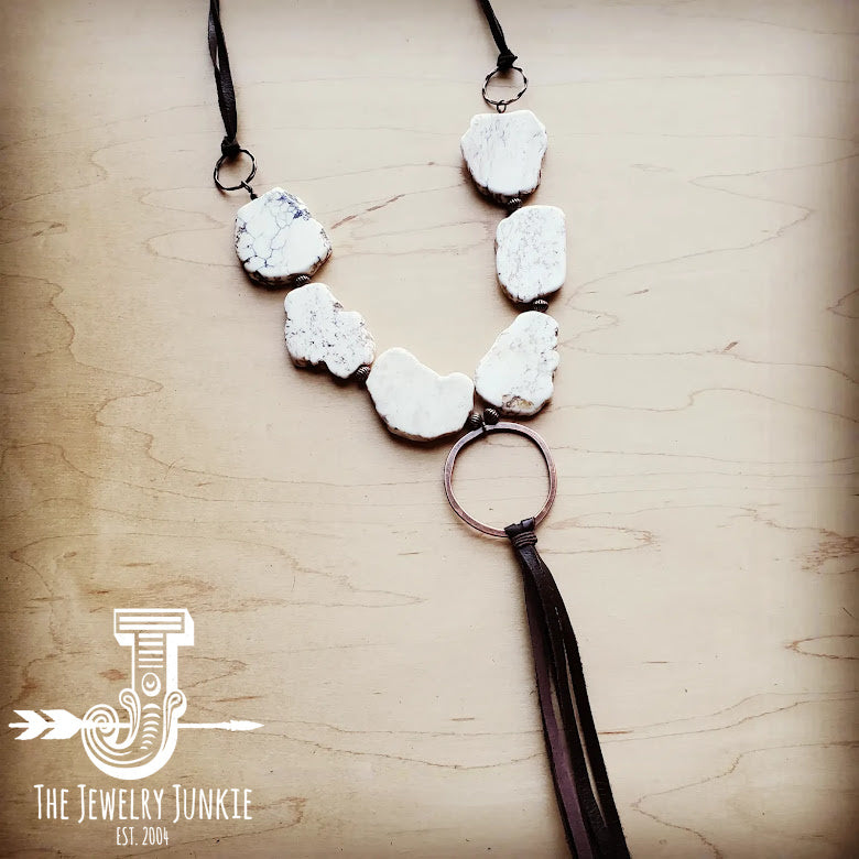 White Turquoise Chunky Necklace with Long Tassel