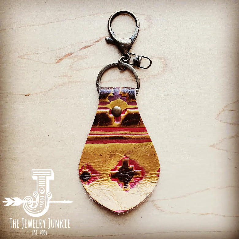 **Embossed Leather Key Chain -Yellow Navajo 702b