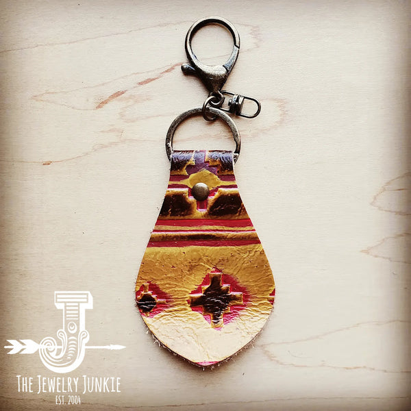 **Embossed Leather Key Chain -Yellow Navajo 702b