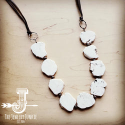 White Turquoise Slab Necklace with Leather Fringe Closure