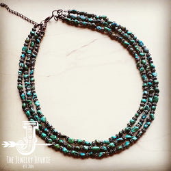 Triple Strand Natural Turquoise & Copper Collar Necklace