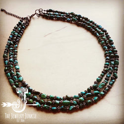 Triple Strand Natural Turquoise & Copper Collar Necklace