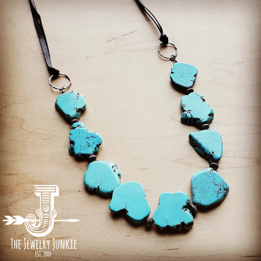 Turquoise Slab Necklace with Leather Ties