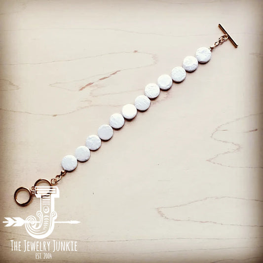 *Genuine Shell Pearl Coin Bracelet with KC Gold Findings 243ee