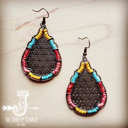 *Copper Filigree Earrings w/ Multi-Colored Beads 205x