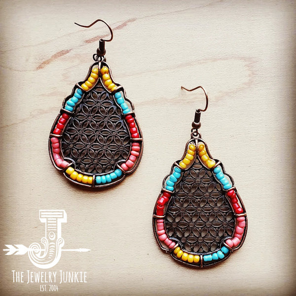 *Copper Filigree Earrings w/ Multi-Colored Beads 205x