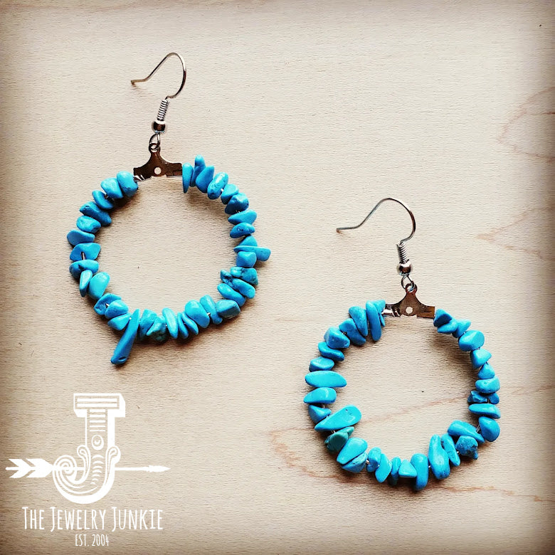 *Turquoise Chip Hoop Earrings 205w