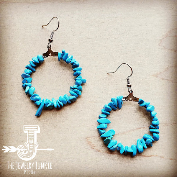 *Turquoise Chip Hoop Earrings 205w
